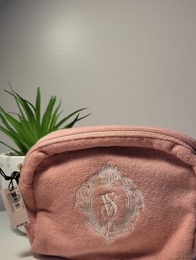 Victoria's Secret Blush Pink Terry Zip Pouch with Gold Accent